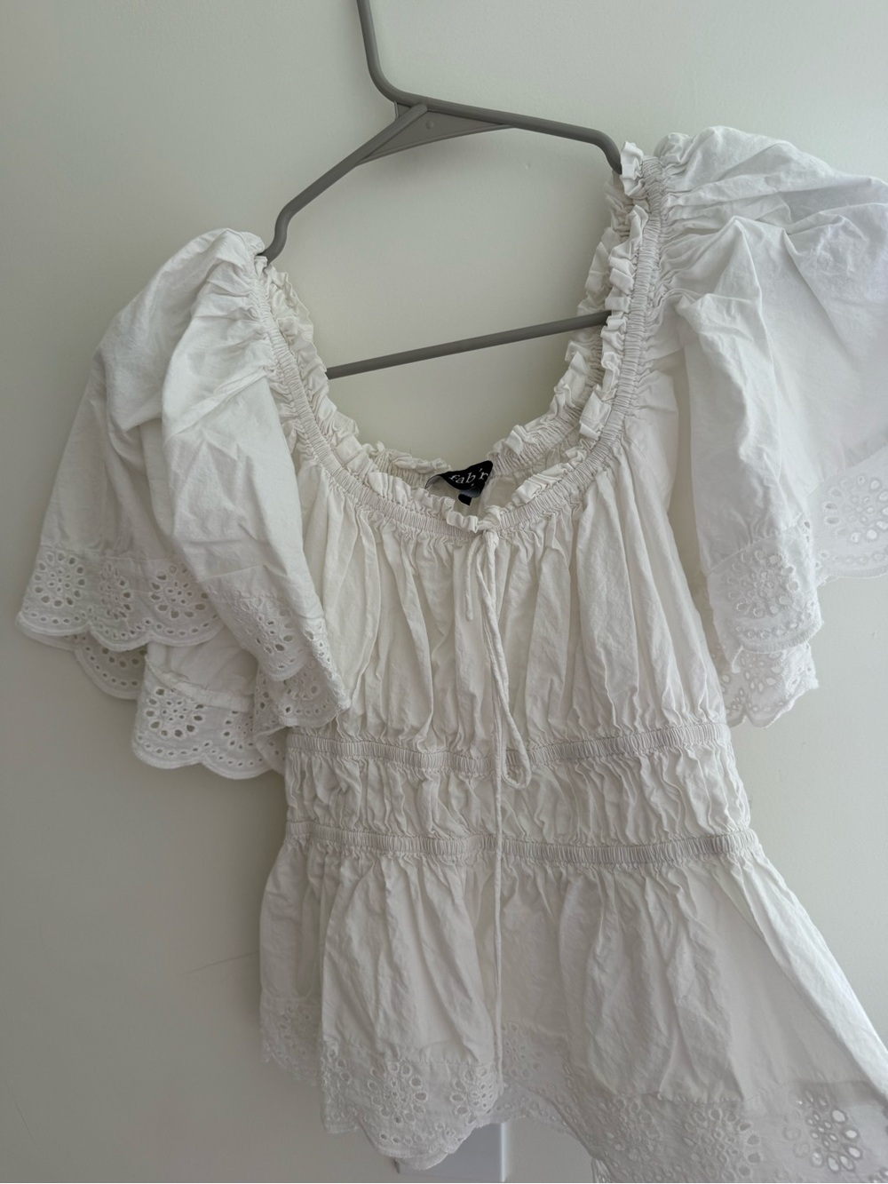 fab'rik Cream Ruffled Tie-Neck Blouse